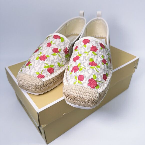 Michael Kors Lenny Espadrille Signature Logo Lux Mini Rose Slip-On Loafer Shoes - Picture 2 of 13